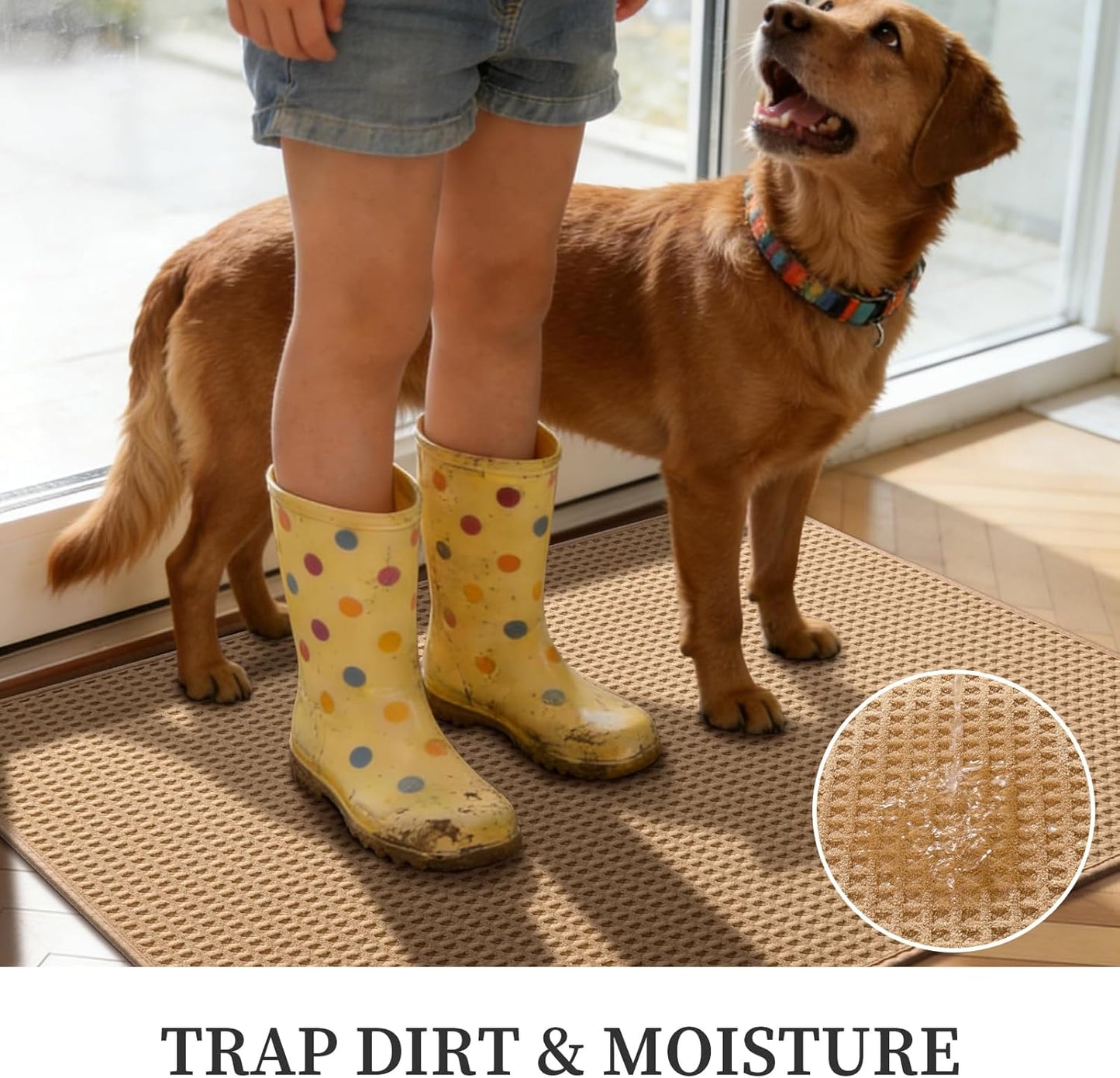 YIHOUSE Indoor Door Mat 24" x 36", Non-Slip Washable Entryway Mat, Dirt Trapper Absorbent Entrance Mat, Low Profile Floor Mat for Front/Back Door, Entryway, Khaki