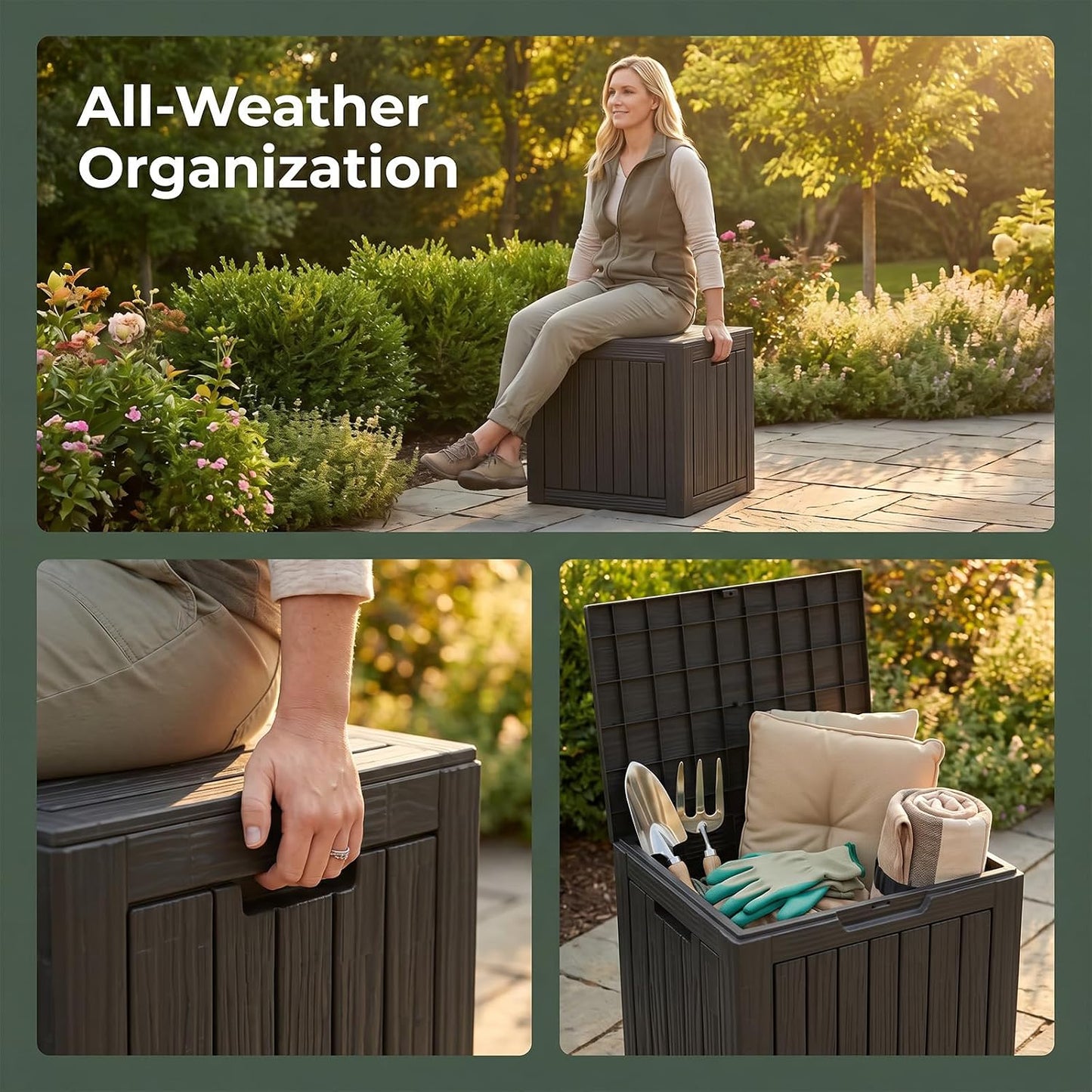 MAKINO 152 Gallon Resin Outdoor Storage Box, Waterproof Deck Box with Lockable Lid, Outside Storage Box for Patio Furniture, Pool Accessories, Garden Tools, Storage Bench for Backyard, Porch, Black