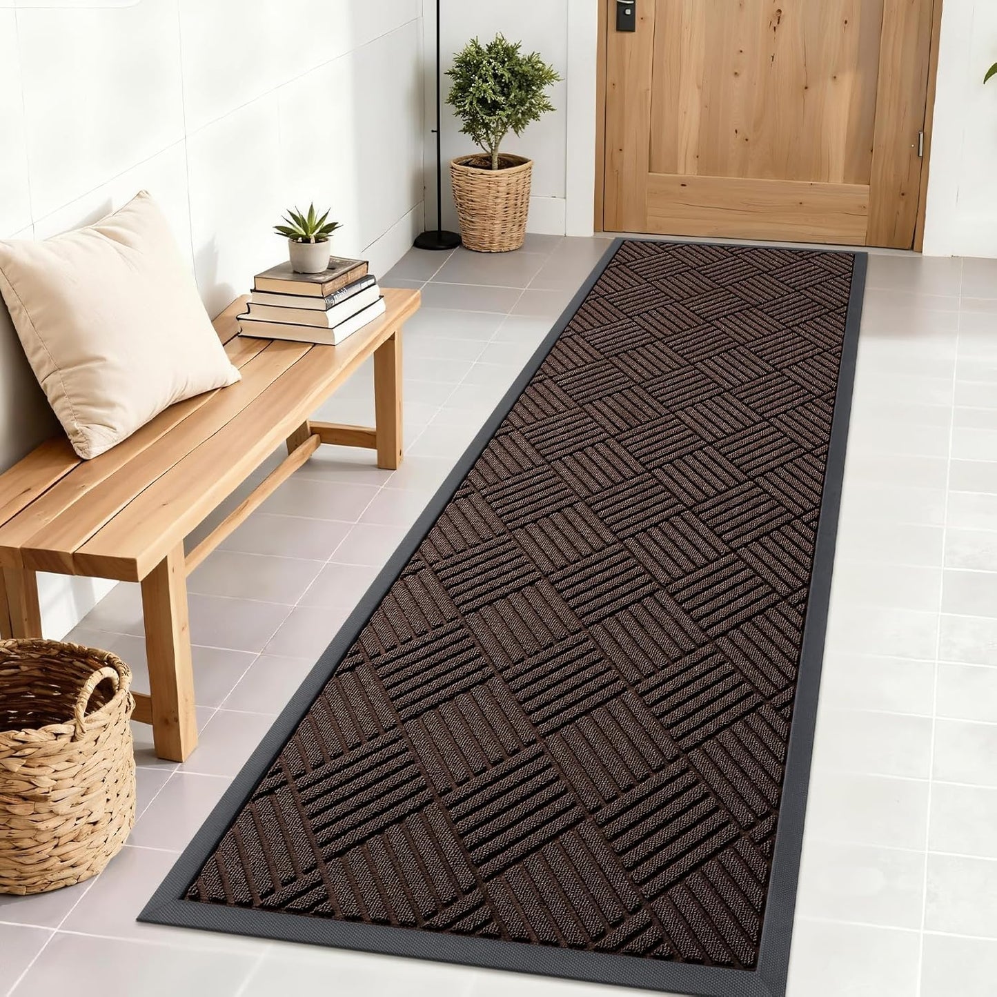 OLANLY Front Door Mat Outside Entrance 29.5x17, Absorbent, Heavy Duty Sturdy Natural Rubber Doormat Indoor Outdoor, Stain and Fade Resistant, Non-Slip Low Profile Floor Mat for Entryway, Grey Diamond