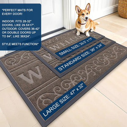 OLANLY Front Door Mat Outside Entrance 29.5x17, Absorbent, Heavy Duty Sturdy Natural Rubber Doormat Indoor Outdoor, Stain and Fade Resistant, Non-Slip Backing Low Profile Floor Mat for Entryway, Grey
