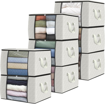 Fab totes 6 Pack Storage Bags for Clothes and Blanket, Foldable Closet Organizers and Storage with Zippers, Clear Window and Handles, Fabric Storage Bins for Sweater, Comforter, Bedding,Linen Sheets