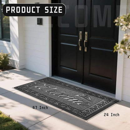 Yimobra Welcome Mat, Heavy Duty Sturdy Door Mats for Home Entrance Outdoor Indoor, Front Doormat for Outside Patio Floor Entry Porch Garage Office, Waterproof, Low Profile, 29.5x17, Black Grey
