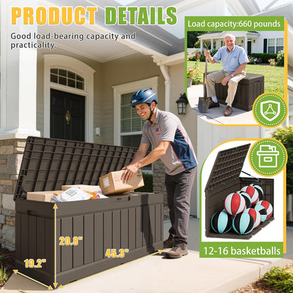 Greesum Outdoor Storage Box 82 Gallon Storage Bin with Lid for Patio Furniture, Garden Tools, Pool Supplies, Waterproof and UV Resistant, Lockable, Black