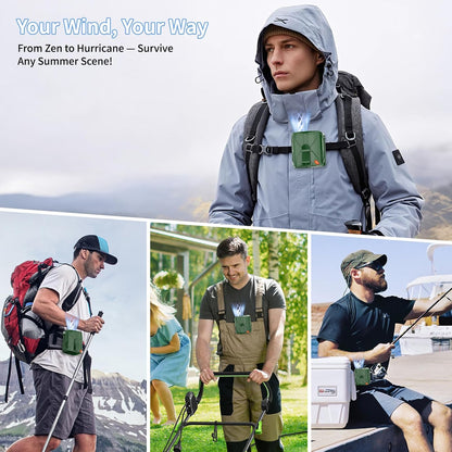 2025 Portable Waist Fan, 6 Speeds 14000RPM Strong Airflow, with Clip-on, 6000mAh Rechargeable Battery up to 31H Working Time, Wearable Belt Shirt Fan for Outdoor Jobsite(Green)