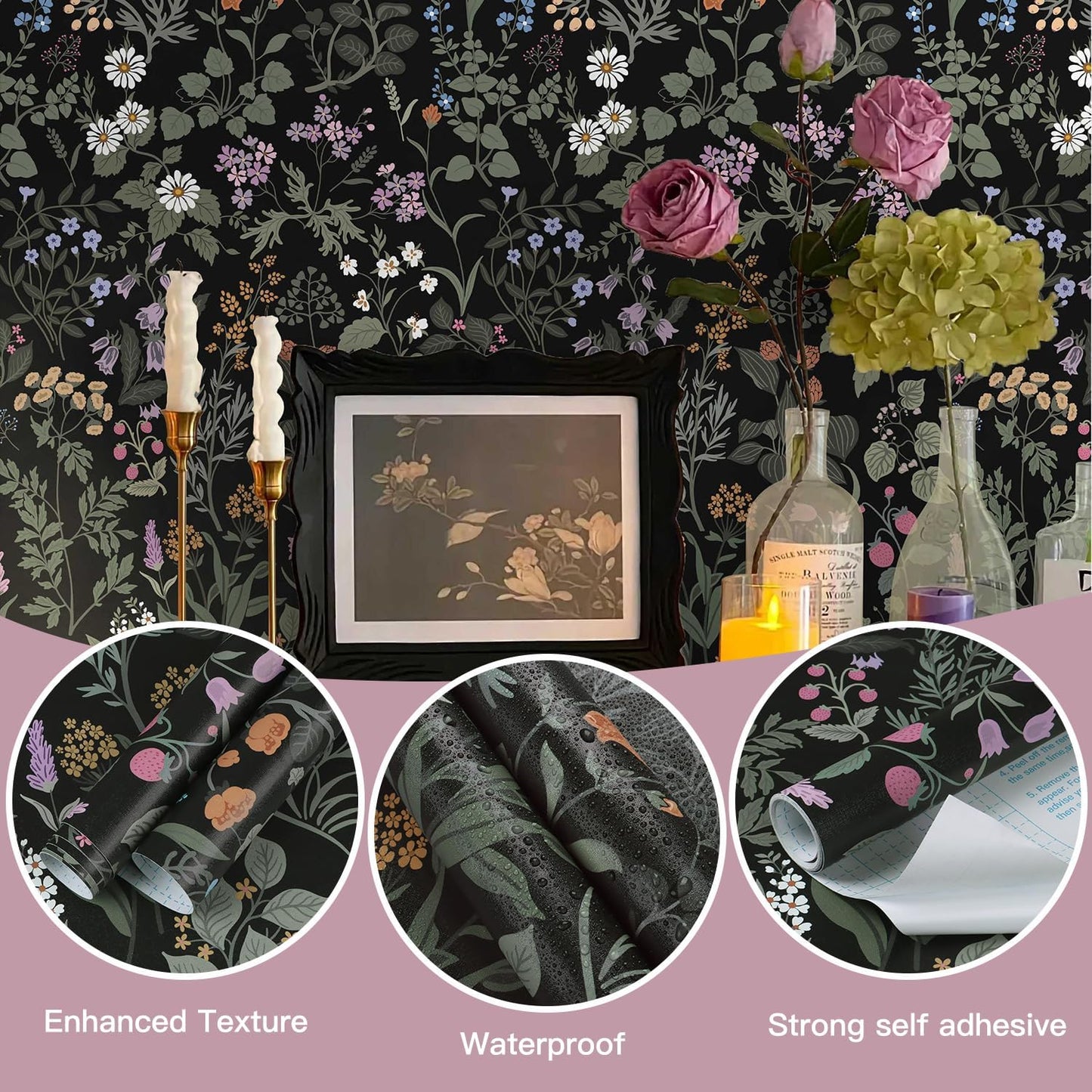 Dimoon 17.3''x78.7'' Vintage Peel and Stick Wallpaper Boho Beige Neutral Contact Paper White Floral Bird Wallpaper Removable Botanical Renter Friendly Modern Wall Paper Bedroom Bathroom Vinyl Roll