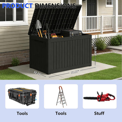 320 Gallon Outdoor Storage Box Resin Deck Box All Weather Waterproof Large Lockable Storage Container Deck Box for Patio Furniture, Garden Tools, Lockable, Black