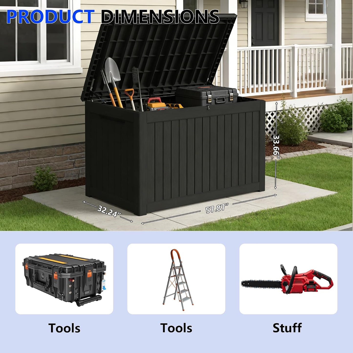 270 Gallon Outdoor Storage Box Resin Deck Box All Weather Waterproof Large Lockable Storage Container Deck Box for Patio Furniture, Garden Tools, Lockable, Black