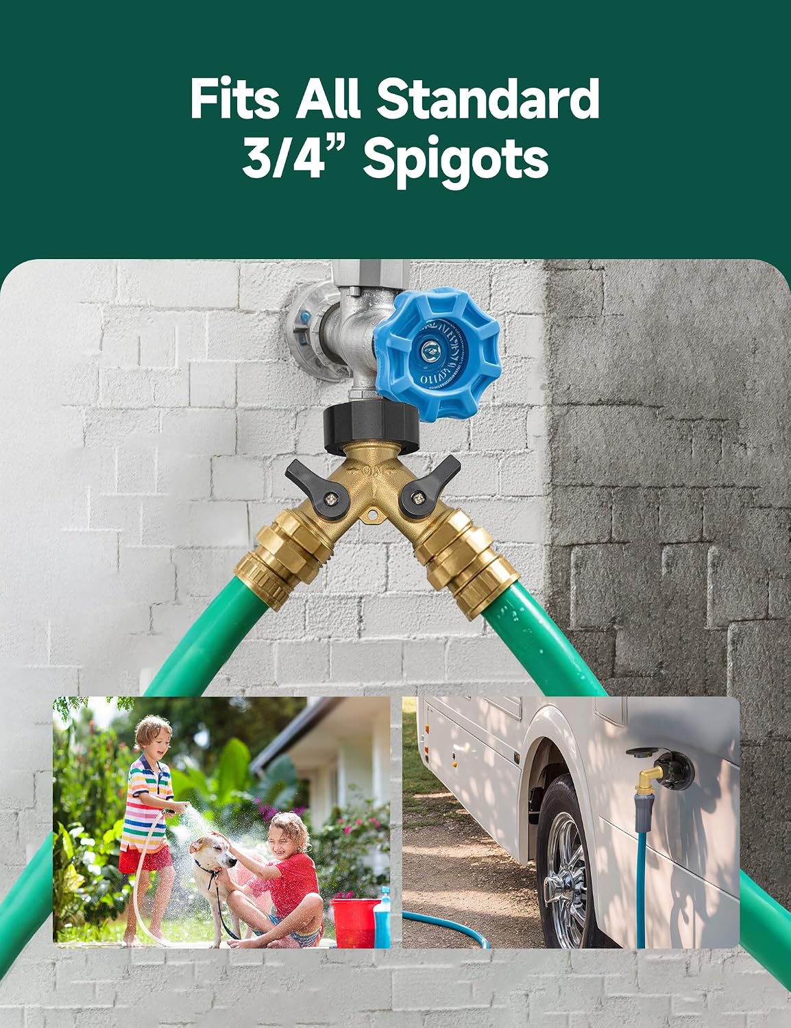 STMOUTUO Heavy Duty Solid Brass RV Water Hose & Garden Hose Splitter. | 3/4 Inch 2-Way Y Connector with Double Shut Off Valves | Rust-Resistant, Zero Leak Design.