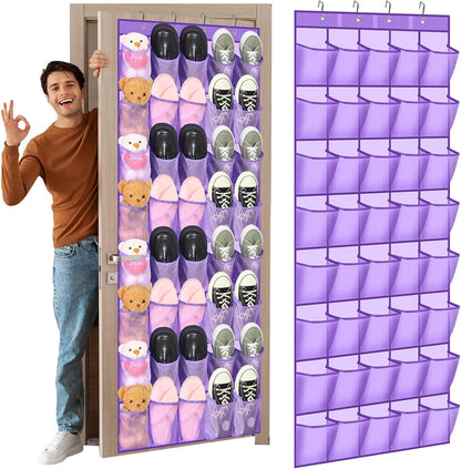 Windyun 40 Over The Door Shoe Organizer, Large Mesh Pocket Hanging Shoe Rack Hanger Large Capacity Gray Behind The Door Storage Holder for Dorm College Closet Entryway Bedroom Utility Room Women Men