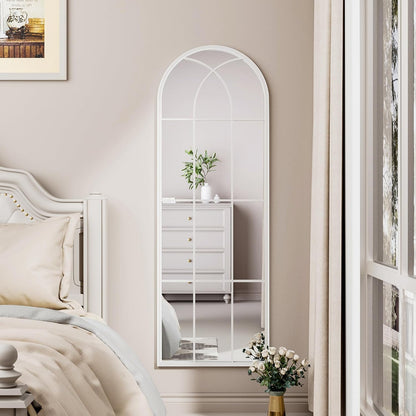 OGCAU Floor Full Length Mirror, 56"x20" Arched Full Body Mirror, Hanging or Leaning, Standing, Wall Mounted with Aluminum Frame for Bedroom Living Room, White