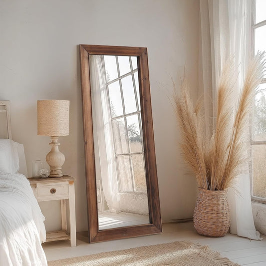 Rustic Standing Full Length Mirror Wood Frame, 56"X21" Farmhouse Floor Mirror for Bedroom Living Room Entryway, Hanging or Leaning Wall-Mounted Full Body Mirror, Tempered Glass, White