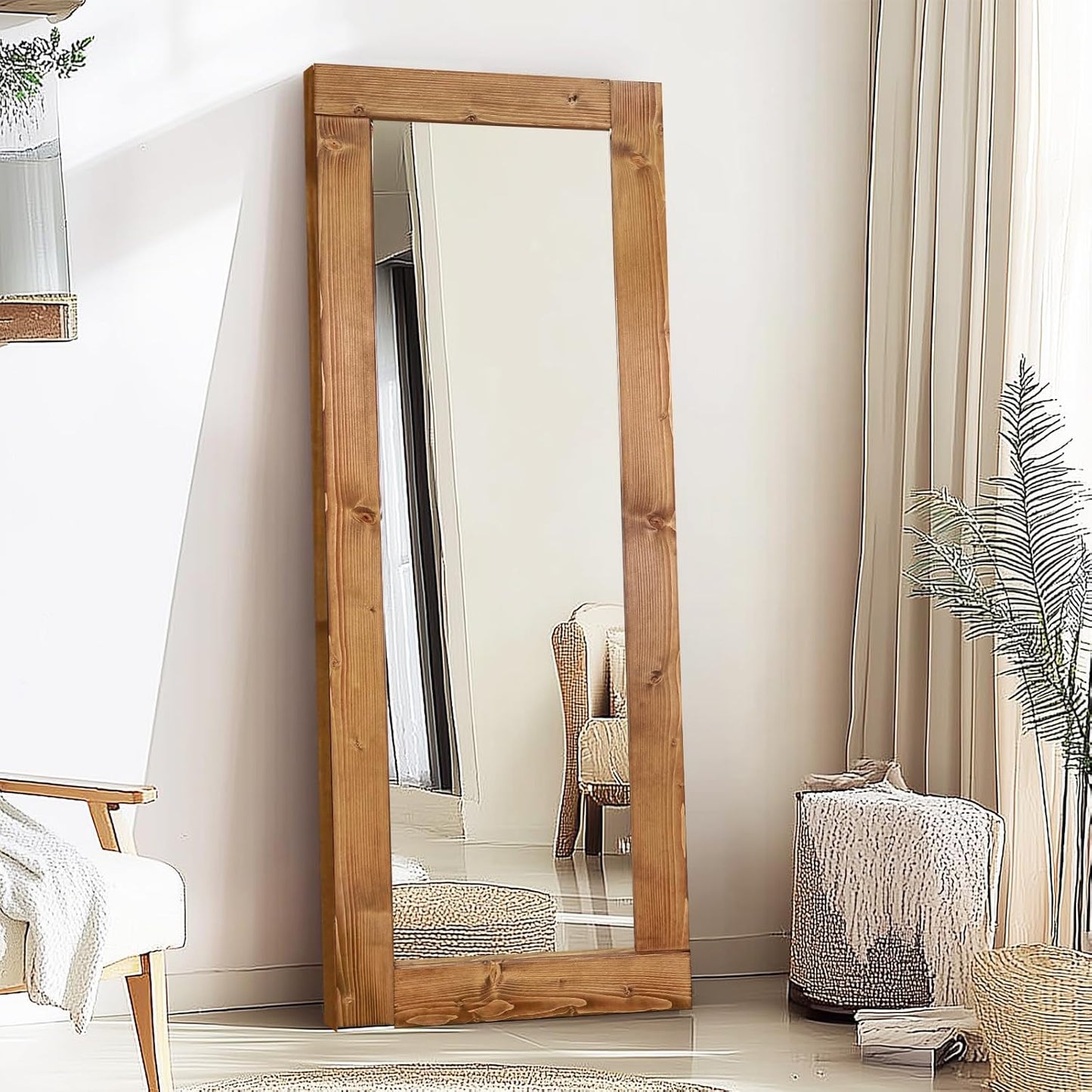 Solid Wood Full Length Mirror - 65"x22" Arched Floor Mirror, Free Standing & Wall Mounted - Elegant Design for Bedroom, Dressing Room, Hallway, Brown