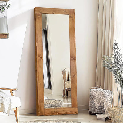 Solid Wood Full Length Mirror - 65"x22" Arched Floor Mirror, Free Standing & Wall Mounted - Elegant Design for Bedroom, Dressing Room, Hallway, Brown