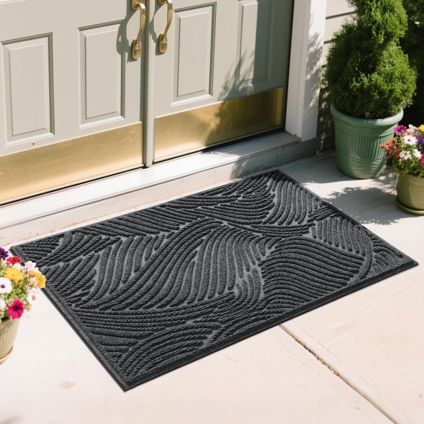 Yimobra Doormat Outdoor Entrance, Simple Stripes All-Weather Waterproof & Non-Slip Mat for Front Door, Heavy Duty Welcome Mat for Indoor, Garage, Patio-29.5x17, Dark Grey