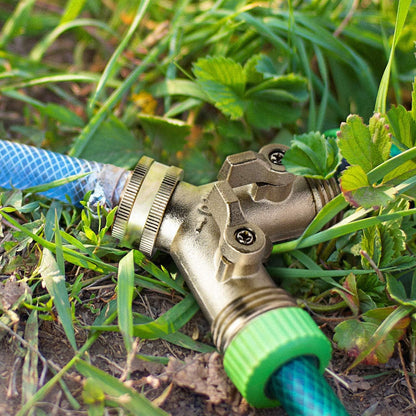 Garden Hose Splitter, Nickel Plated Solid Brass 2 Way Tap, Heavy Duty Y Way Hose Splitter, 3/4" Hose Tap Connector, 100% Metal Outdoor Garden Hose Splitter, Hose Spigot Adapter with 2 Valves