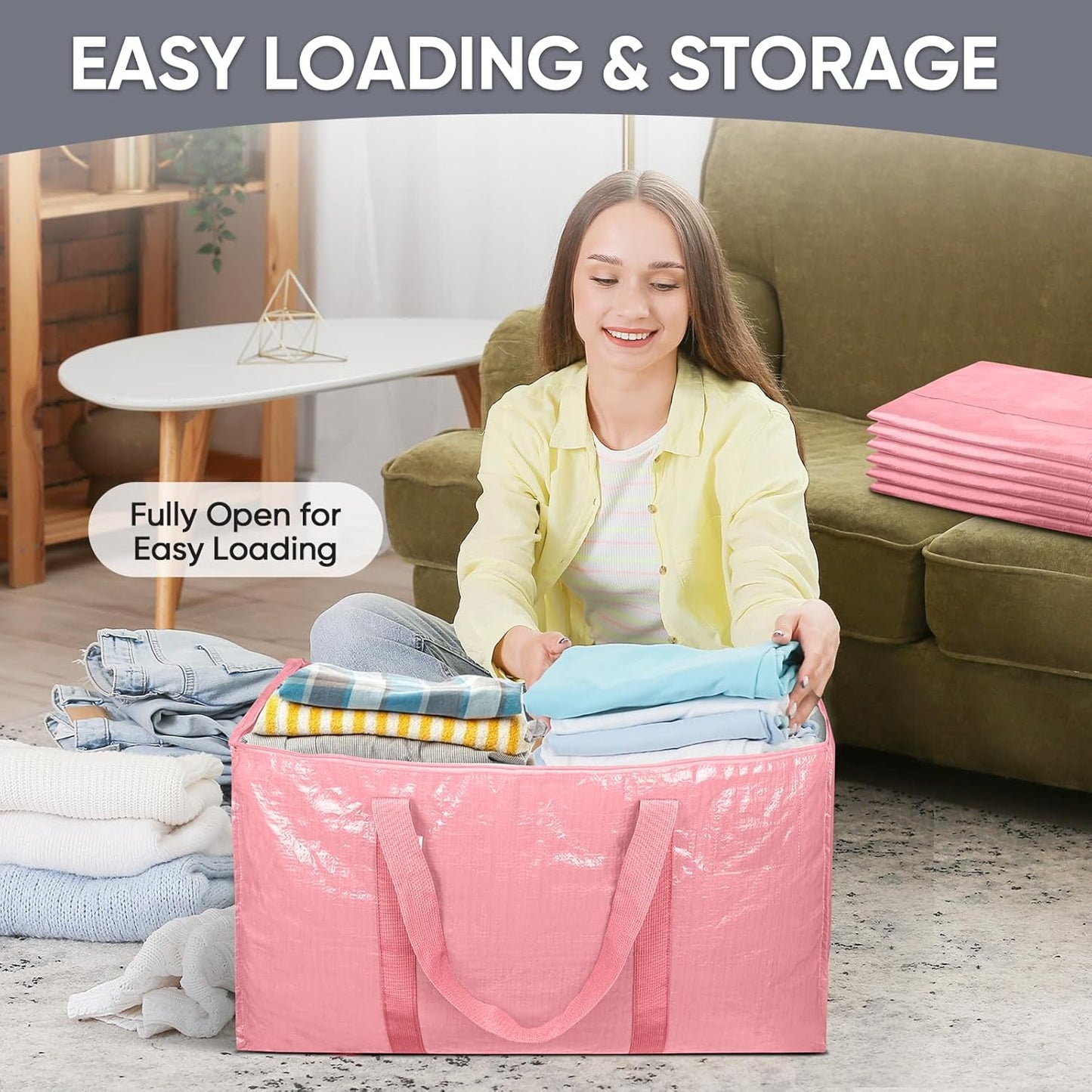 TICONN 4 Pack Extra Large Moving Bags Heavy Duty with Zippers & Carrying Handles, Durable Storage Bags Moving Boxes for Closet Organizers and Storage (4 Pack, Blue)