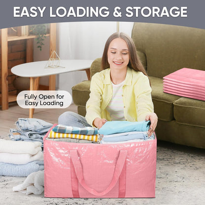 TICONN 4 Pack Extra Large Moving Bags Heavy Duty with Zippers & Carrying Handles, Durable Storage Bags Moving Boxes for Closet Organizers and Storage (4 Pack, Blue)