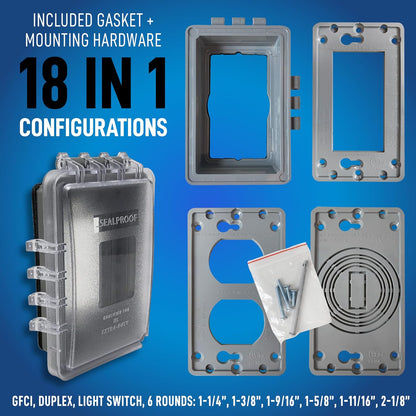 Sealproof Slim 1-Gang Weatherproof Shallow Outdoor Outlet Cover | Lockable, 18 Configurations, Low Profile, Plastic With Mounting hardware