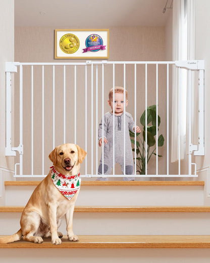Cumbor 29.2–43" Baby Gate for Stairs, Hardware Mounted (Drill Required), Expandable No Bottom Bar Dog Gate, Auto Close Extra Wide Walk Thru, Pet & Toddler Proof Gate, Top & Bottom of Stairways (White)