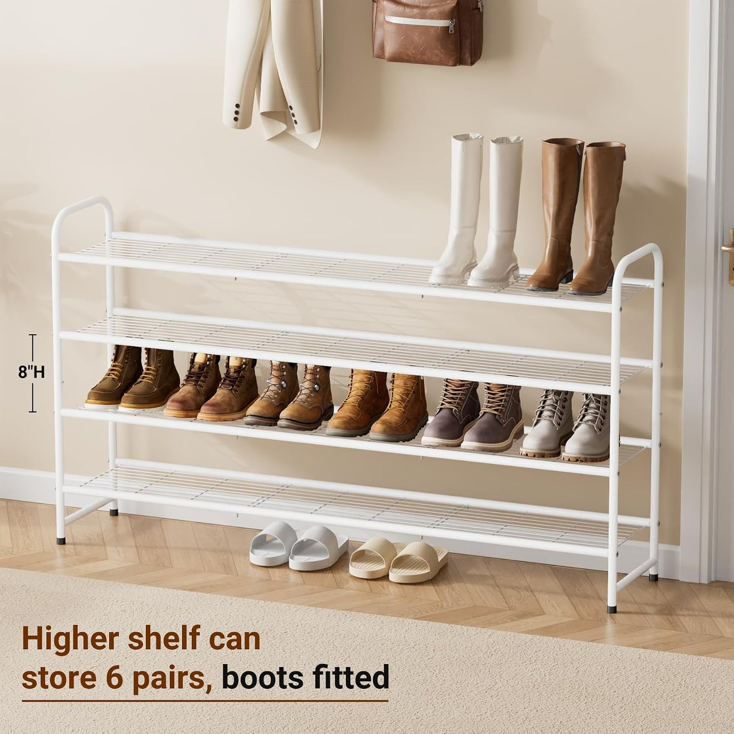 KEETDY 3-Tier Long Shoe Rack for Closet Metal Shoe Organizer for Entryway, Wide Stackable Shoe Storage Shelf with Sturdy Wire Grid for Closet Floor, Bedroom, Black