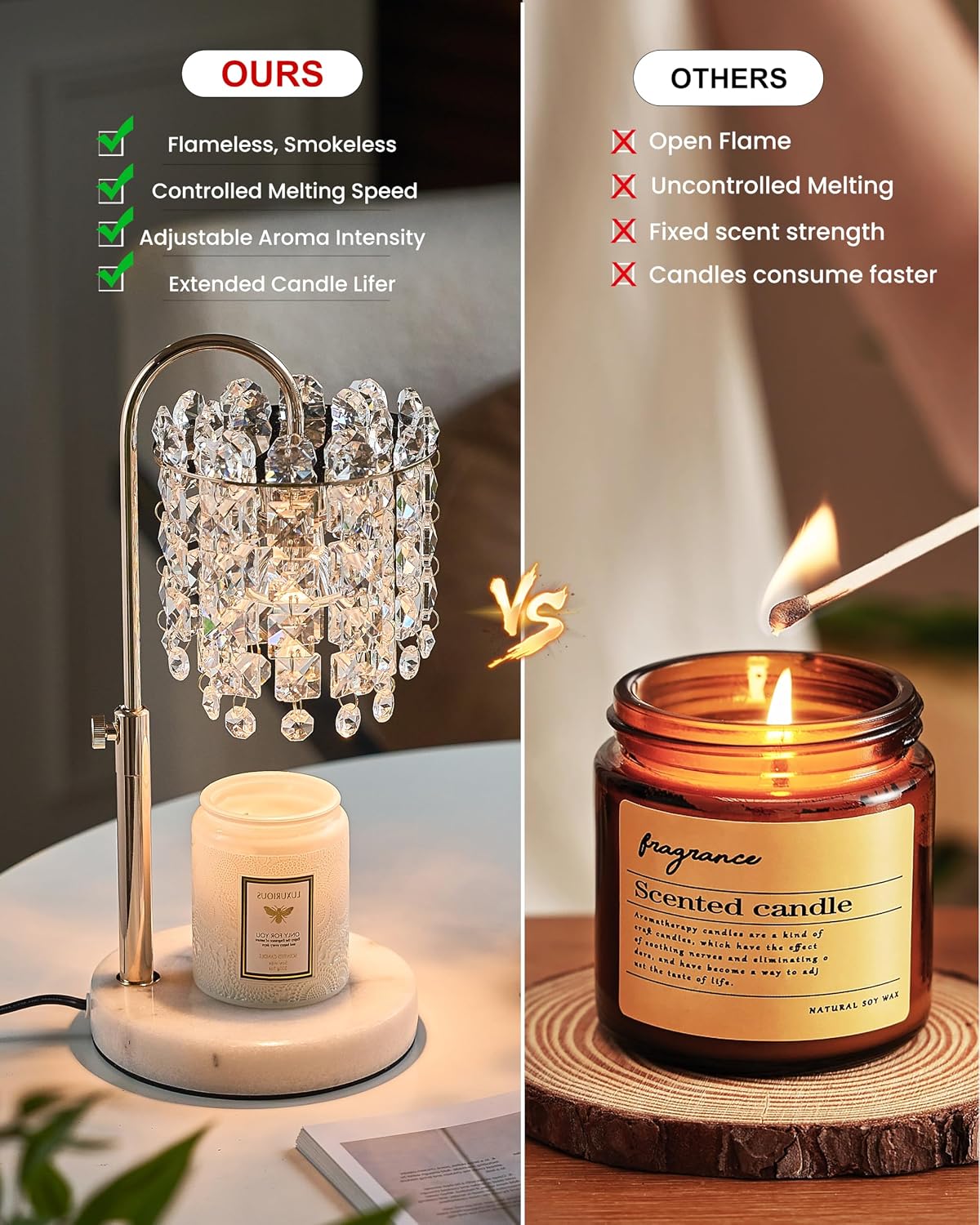 Candle Warmer Lamp with Timer Dimmer Adjustable Height Candle Warmer with Marble Base for Jar Candles, Crystal Candle Lamp with 3 Bulbs for New Home Decor, Women Mom Christmas Birthday Gifts, Silver