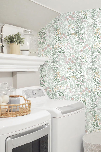 Safiyya Peel and Stick Wallpaper Floral Green and White Leaf Contact Paper for Cabinets 17.3"x 78.7" Self Adhesive Removable Wallpaper for Bathroom Renter Friendly Wall Paper Vinyl Roll
