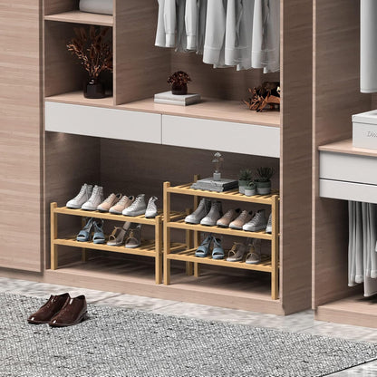 ROMGUAR CRAFT 3 Tier Bamboo Shoe Rack for Closet Free Standing Wood Shoe Shelf Storage Organizer for Entryway Small Space Stackable 27"x11"x20" (Natural)
