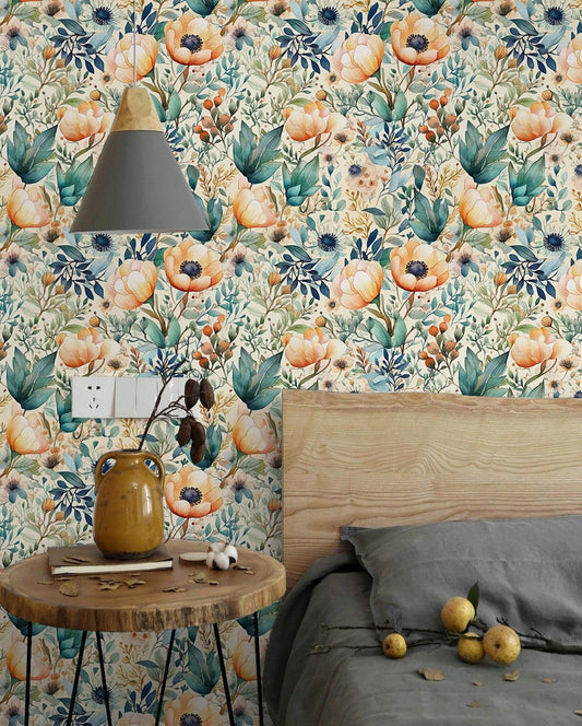 Peel and Stick Wallpaper Vintage Floral Removable Boho Wallpapers for Bedroom Bathroom Renter Friendly Wallpaper Floral Leaf Contact Paper for Home Decor 17.5 x 118 in