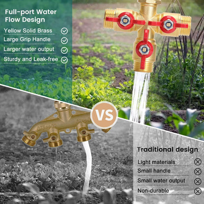 BoArt Brass Garden Hose Splitter 2 Way Heavy Duty, Y Valve Hose Splitter With Stainless Steel Long Handle, 3/4" GHT Thread Y Valve Water Garden Hose Tap Adapter