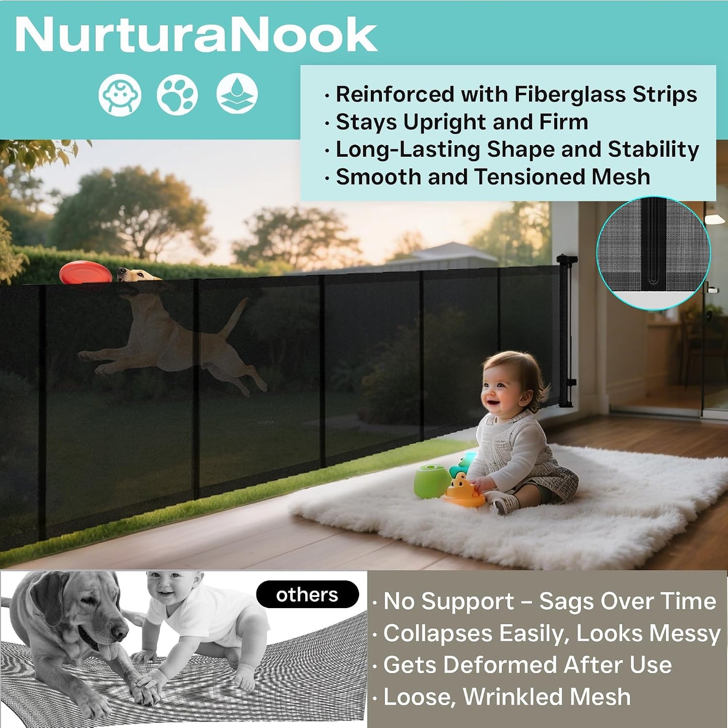 236 Inch Extra Wide Retractable Baby Gate,Mesh Baby Gate or Mesh Dog Gate,34" Tall,Child Safety Gate for Doorways, Stairs, Hallways, Indoor or Outdoor