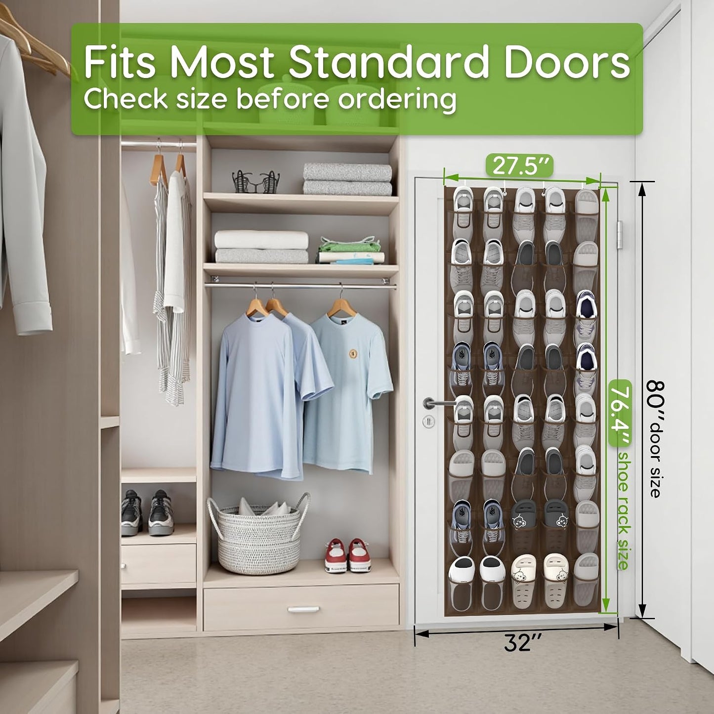 Over the Door Shoe Organizer with 40 Large Breathable Mesh Pockets, Space Saving Shoe Holder, Hanging Shoe Rack for Entryway Bedroom Closet Storage (White, 40 Pockets)