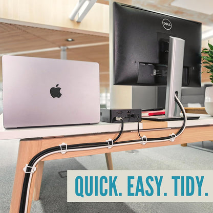 [Made in the UK] 10-Pack Adjustable Elastic Adhesive Cable Clips, Wire Management Holder, Cord Organizer for Home Office, Under Desk, Behind TV, Phone Charger, Laptop, PC, HDMI, USB (Black)