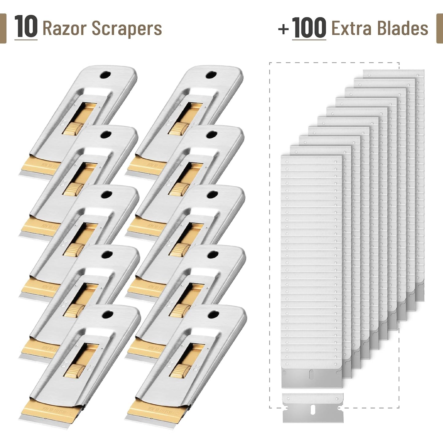 Bates- Metal Razor Blade Scraper, 2 Pack, 30 Extra Blades, Scraper for Cleaning, Glass Scraper, Razor Blade Scraper Tool, Razor Scraper Tool, Scraper Blades, Window Scraper with Razor Blade