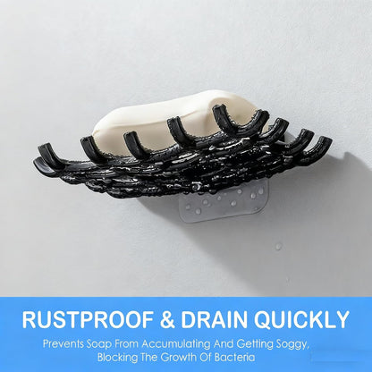 2 Pack Black Soap Bar Holder for Shower Wall - Self Draining Soap Dish with Hooks - No Drilling Waterproof Adhesive Wall Mounted Dish for Bathtub Kitchen Sink (Black)