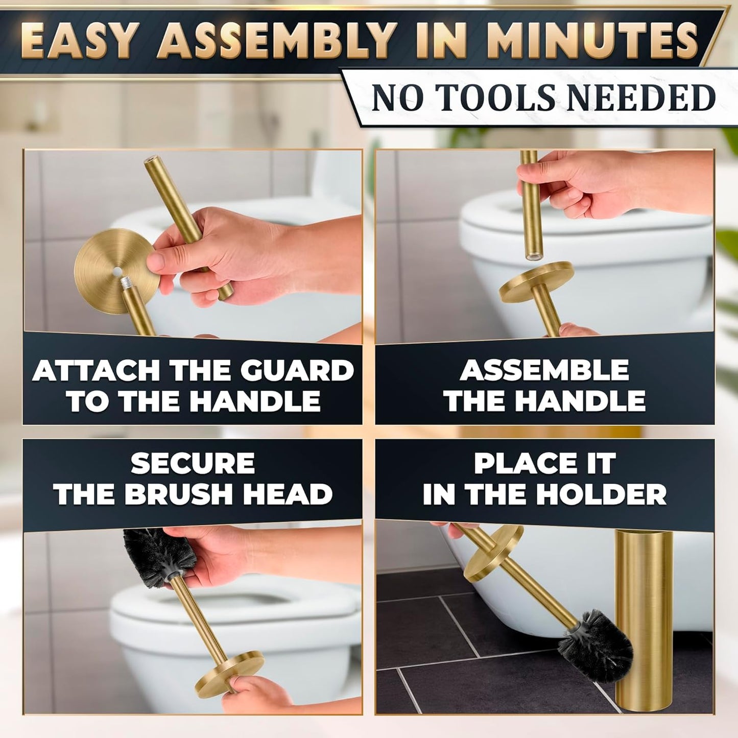 Black Toilet Brush and Holder Set - Slim Matte Design that Fits Anywhere - Stainless Steel Toilet Bowl Brush and Holder with 2 Rounded Corners, Replaceable Head, Removable Inner Bowl & Splash Guard