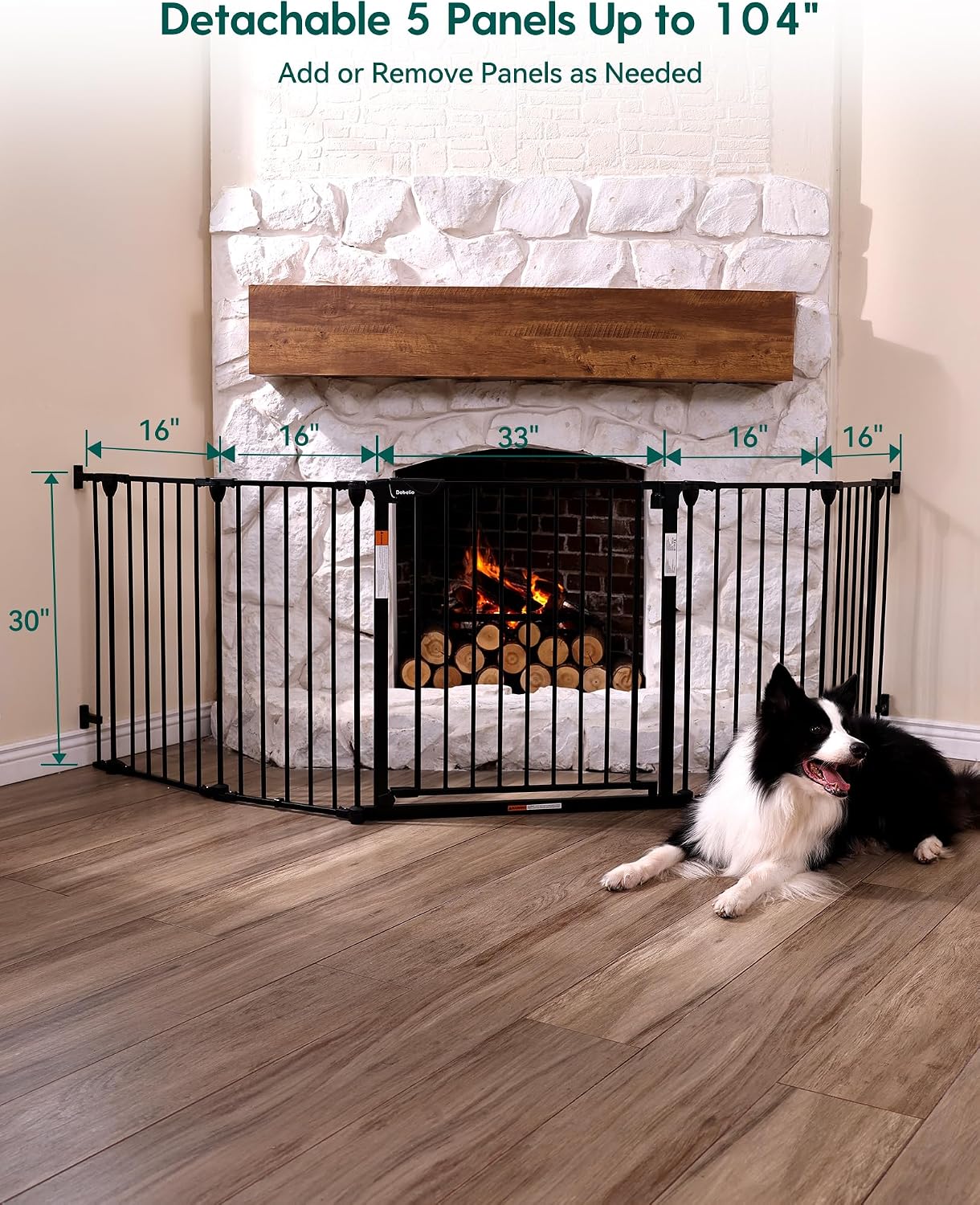 Babelio 104" Extra Wide Baby Gate, 30” Tall Auto Close Dog Fence for Stairs Doorways Fireplace, Hardware Mounted Pet Gate Indoor, Foldable 5 Metal Panels, AdaptiZone Series, Black