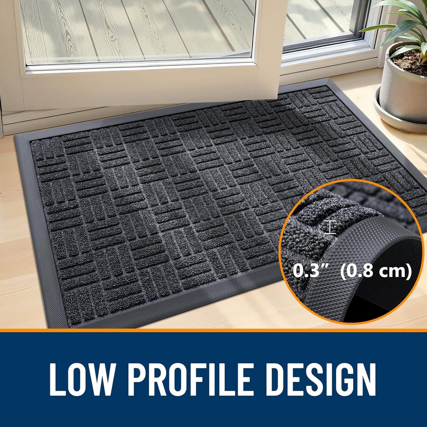 OLANLY Front Door Mat Outside Entrance 29.5x17, Absorbent, Heavy Duty Sturdy Natural Rubber Doormat Indoor Outdoor, Stain and Fade Resistant, Non-Slip Backing Low Profile Floor Mat for Entryway, Grey