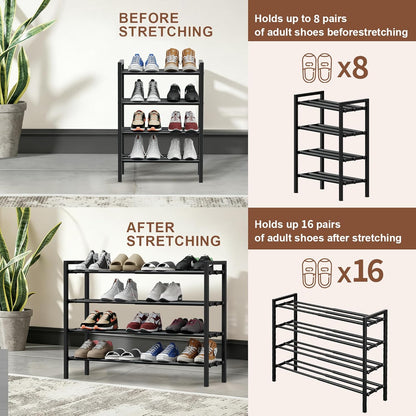 2 Tier Shoe Rack - Expandable Shoe Organizer for Closet, Adjustable Metal Shoe Shelf Storage, Stackable Long Shoe Stand Holder for Garage, Entryway, Door Entrance