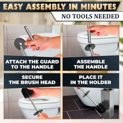 Black Toilet Brush and Holder Set - Slim Matte Design that Fits Anywhere - Stainless Steel Toilet Bowl Brush and Holder with 2 Rounded Corners, Replaceable Head, Removable Inner Bowl & Splash Guard