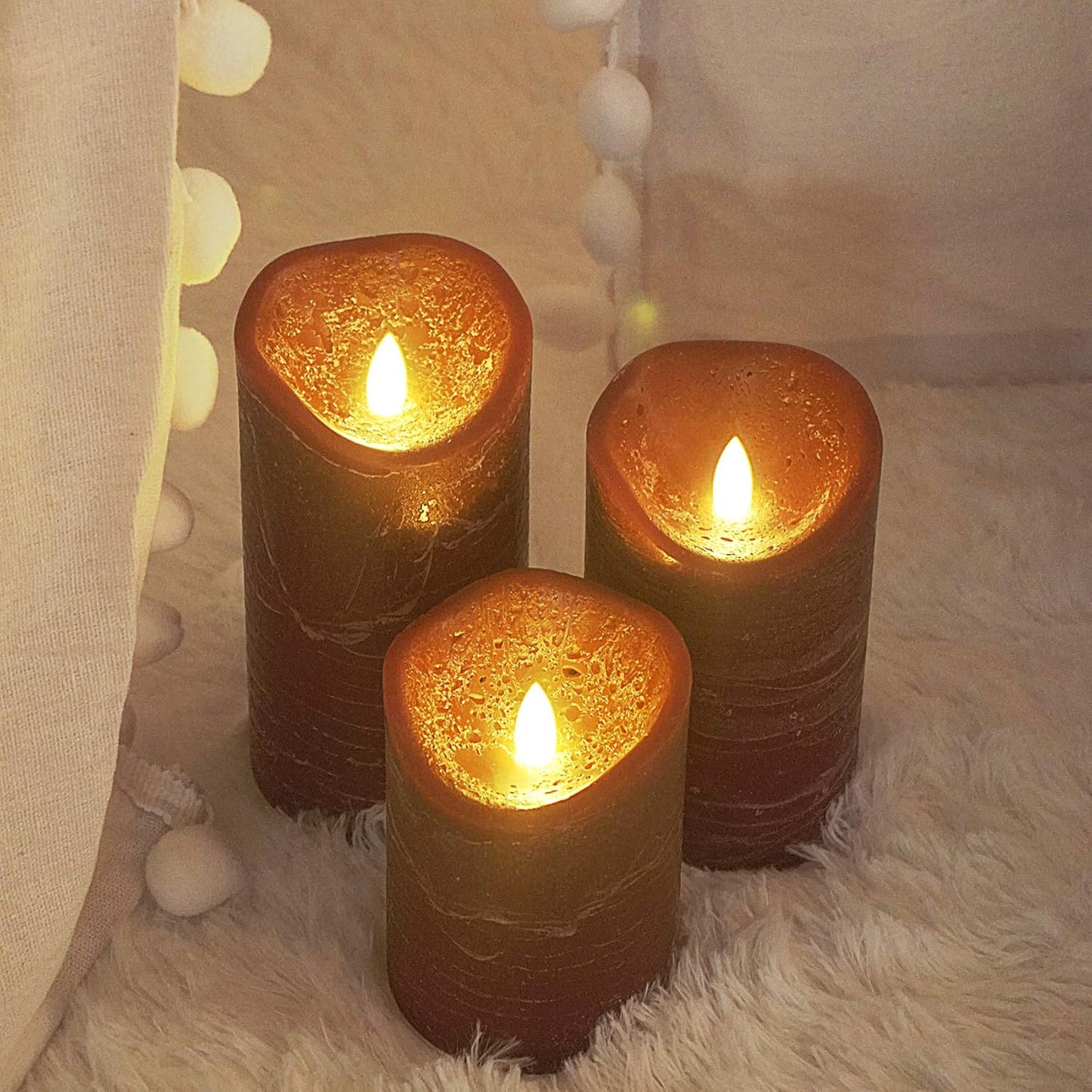 Battery Operated Flameless Candles with Remote Timer Real Wax Realistic Bright Flicker Flickering Electric Electronic LED Pillar Lights Home Wedding Party Decorations Set of 3 Rustic Texture Gray Grey