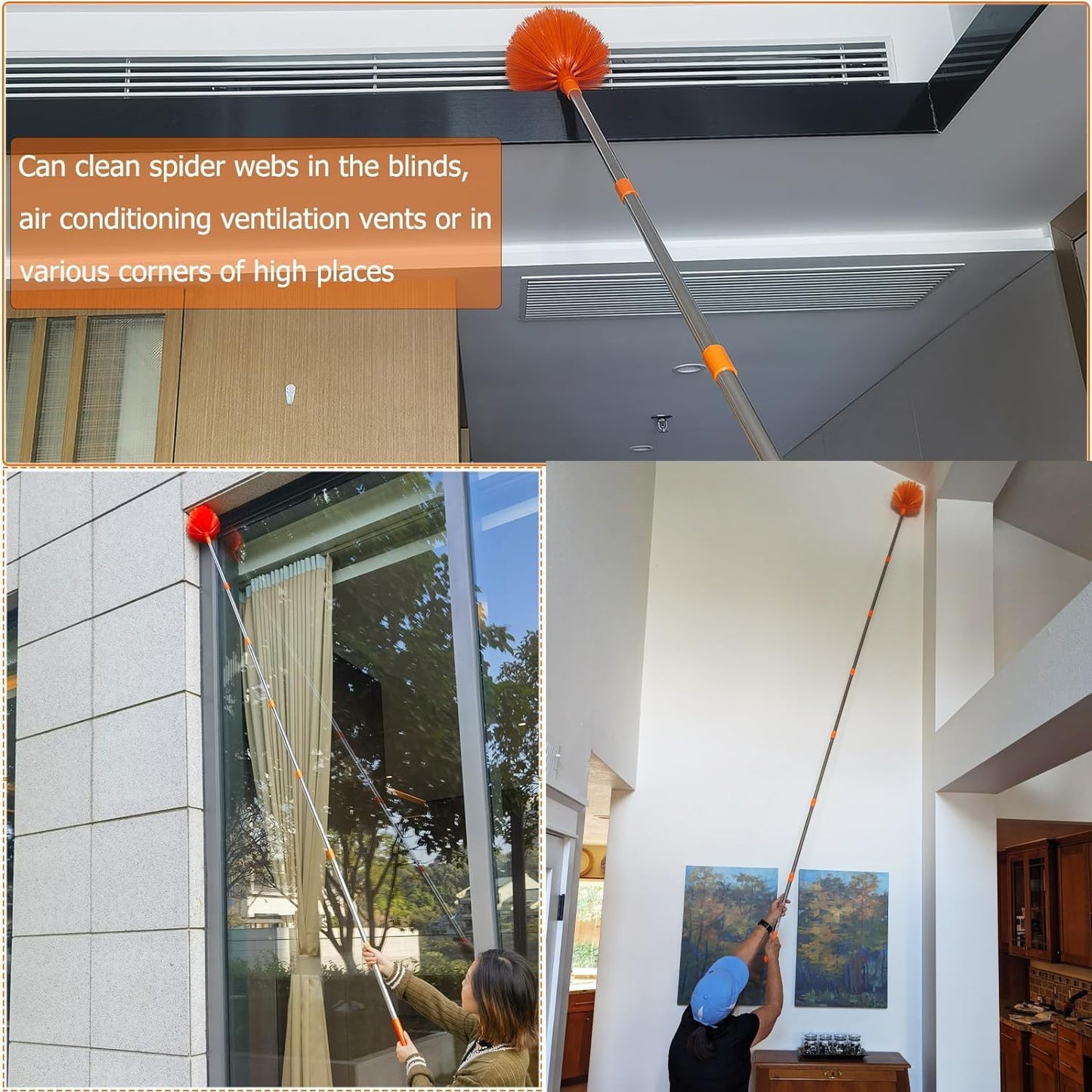 20+ Feet High Reach Dusting Kit with 3-14 ft Extension Pole //2 in 1 Window Cleaning Kit // High Ceiling Duster // Cobweb Microfiber Duster // Outdoor & Indoor Extendable Duster Cleaning Kit