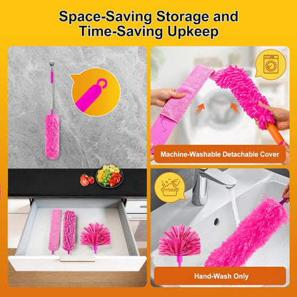 Tiumso Dusters for Cleaning,Microfiber Feather Duster 5-in-1 Kit, Duster with Extension Pole 100 Inches, Cobweb Duster, Microfiber Dusters for High Ceilings and Fans, Blinds and Cars