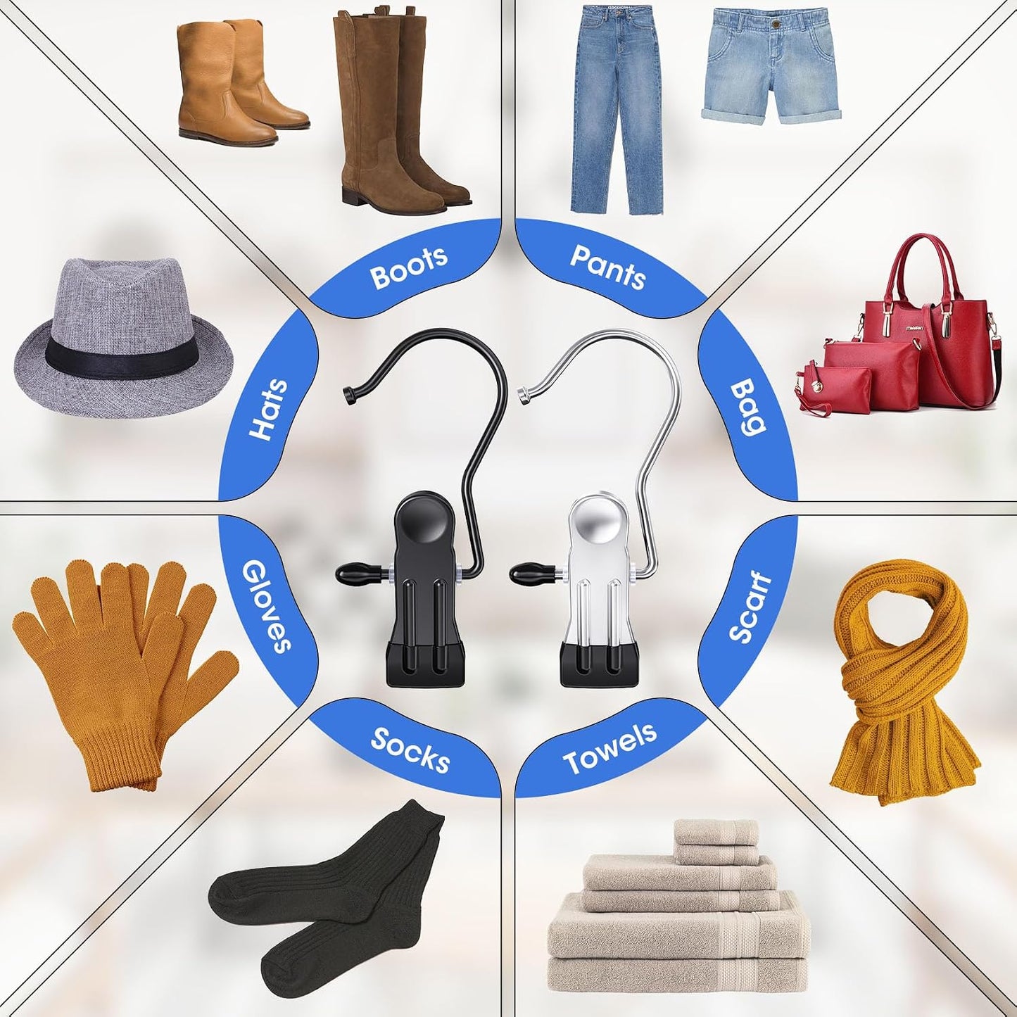 Boot Hangers Clips for Closet, Laundry Hooks Hanging Clips Clothes Pins Boot Holder Clips Space Saving Portable for Travel Tall Boots Socks Towel Jeans Hats (24, Multi)