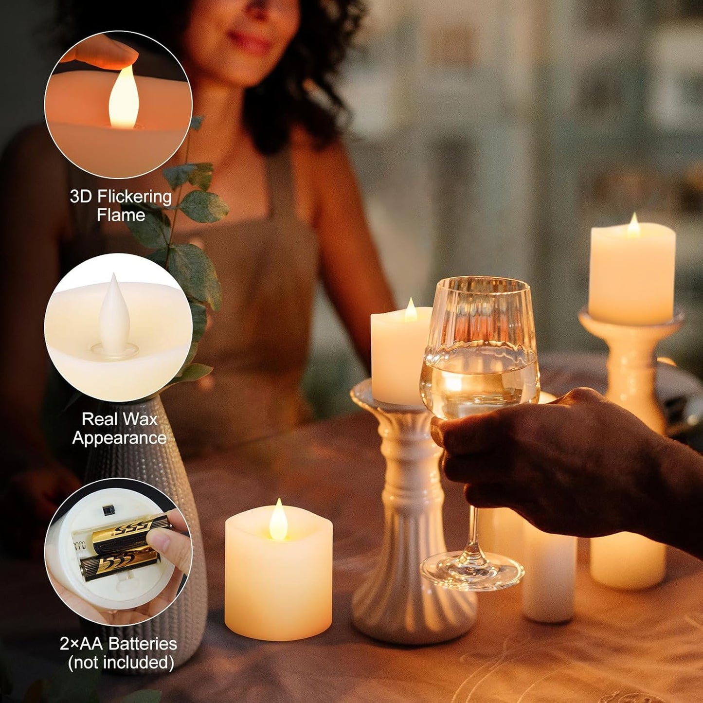 3x4 Flickering Flameless Candles Set of 3,Real Wax Pillar LED Candles,with Timer,4 inch Flameless Candles with Remote,for Party Wedding Holiday Home Decor,Ivory