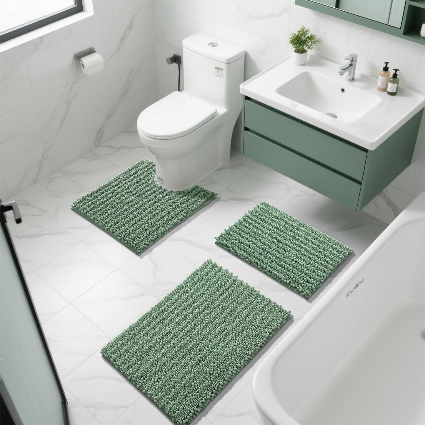Yimobra Bathroom Rugs Non Slip Washable - Ultra Soft Absorbent Chenille Bath Mat, Quick Dry Shaggy Floor Carpet for Tub Shower, Gray Home Decor Accessories, 24x17 Inch