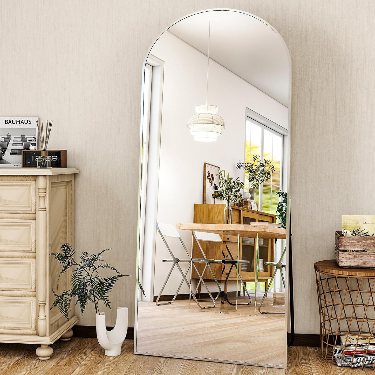 HARRITPURE 64"x21" Arched Full Length Mirror Free Standing Leaning Hanging Mounted Mirror Aluminum Frame Modern Simple Home Decor for Living Room Bedroom Cloakroom, Gold