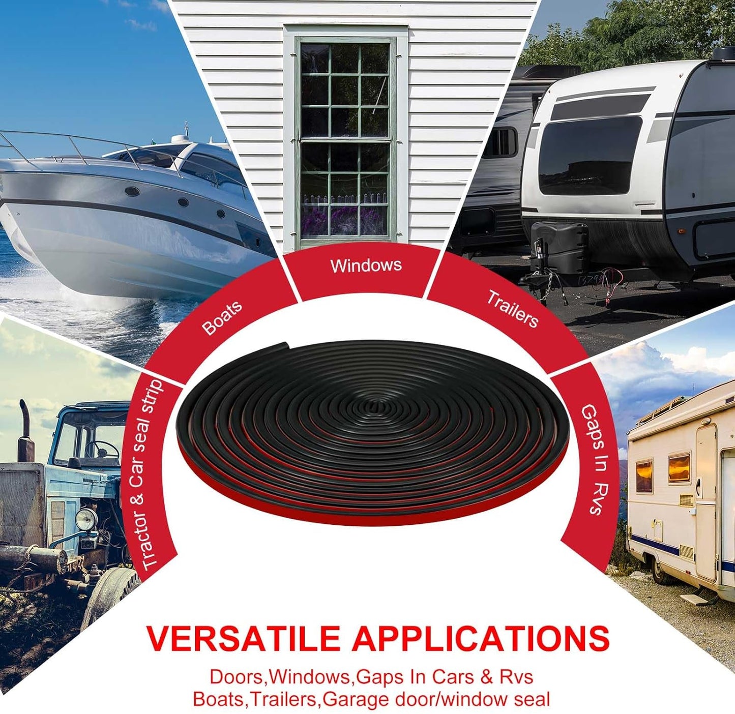 Pangda 10Ft D Shape Rubber Weather Stripping Foam Self-Adhesive EPDM Door Seal Strip for Noise Reduction Waterproof Dustproof for Cars Boats Truck RVs Windows Doors (3/4" W × 3/4" H)