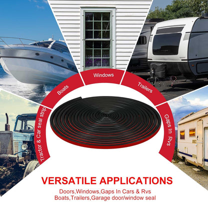 Pangda 10Ft D Shape Rubber Weather Stripping Foam Self-Adhesive EPDM Door Seal Strip for Noise Reduction Waterproof Dustproof for Cars Boats Truck RVs Windows Doors (3/4" W × 3/4" H)