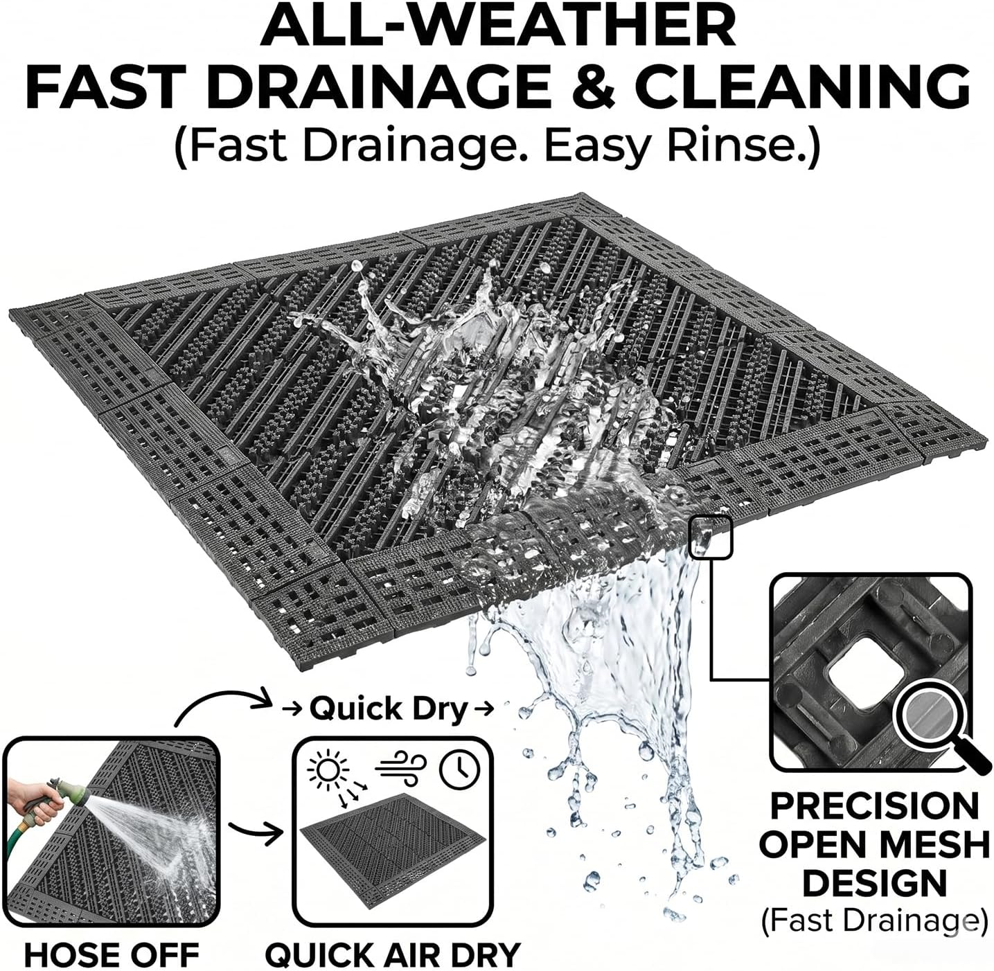 Heavy-Duty Outdoor Door Mat– Modular Interlocking Bristle Boot Scraper – All-Weather Mud & Snow Shoe Cleaner for High-Traffic Entryway, Garage, & Patio (Gray, 18" x 30")