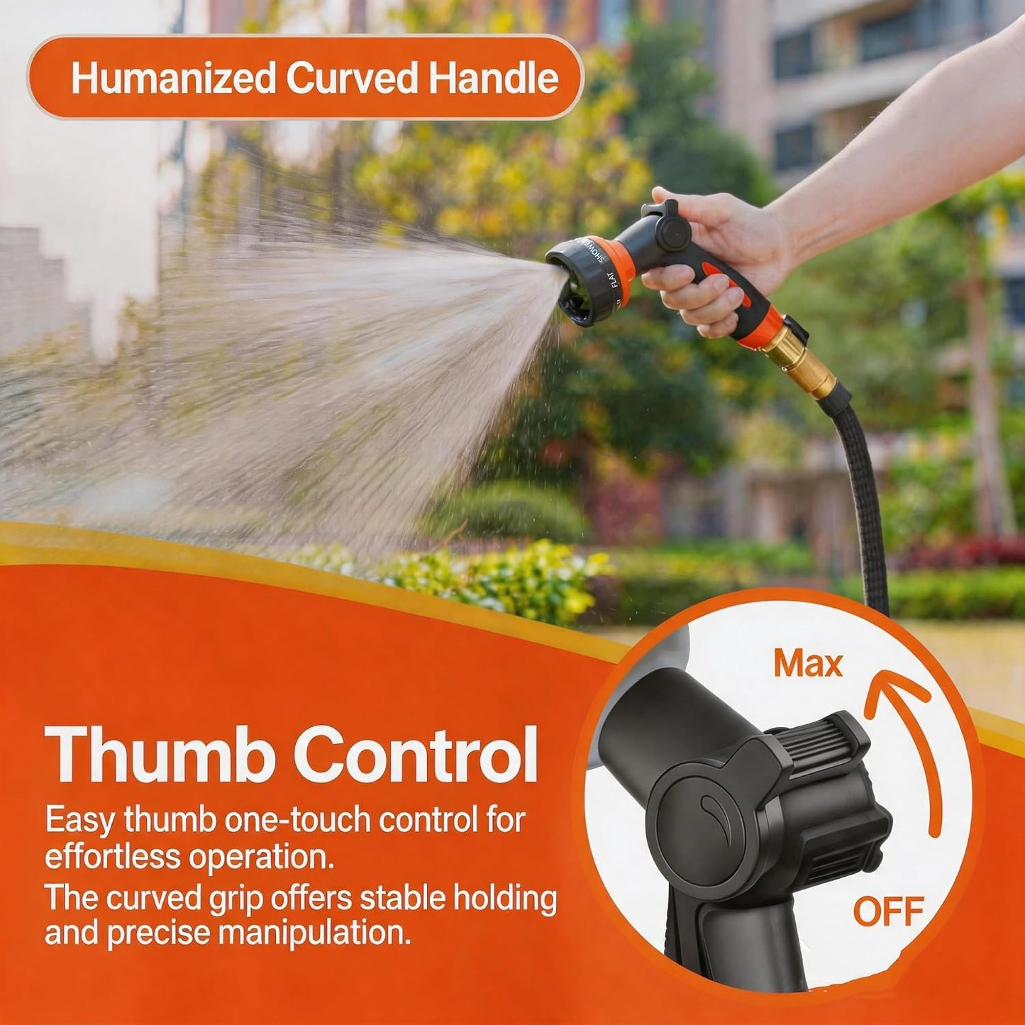 V.C Formark Garden Hose Nozzle, Heavy Duty Metal Water Hose Nozzle with 8 Adjustable Spray Patterns,Hose Sprayer with Thumb Control for Garden Watering, Car Washing, Pet Bathing & Window Cleaning